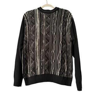 90s Y2K Gochu Ribbed Abstract 3D Knit Sweater Size M Black Tan Neutral Grandpa